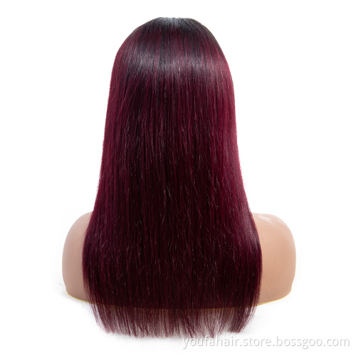 Wholesale Ombre Color Burgundy Red 4x4 Lace Closure Wigs 1b 99J Brazilian Human Virgin Hair HD Lace Front Wig for Black Woman